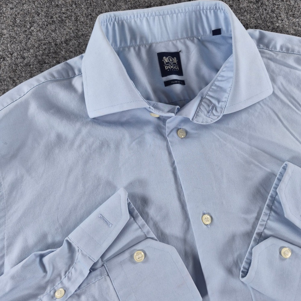 Boggi Milano Slim Fit Dress Shirt Light Blue Spread Collar Mens 42 16.5 L